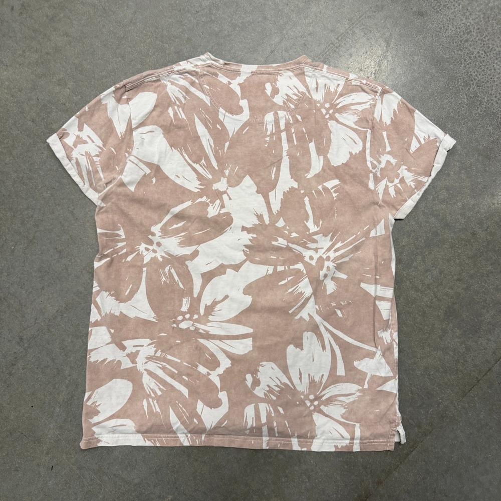 Abercrombie & Fitch Mens XL Floral Print T-Shirt Pink White Rolled Sleeve Tee - Picture 2 of 5